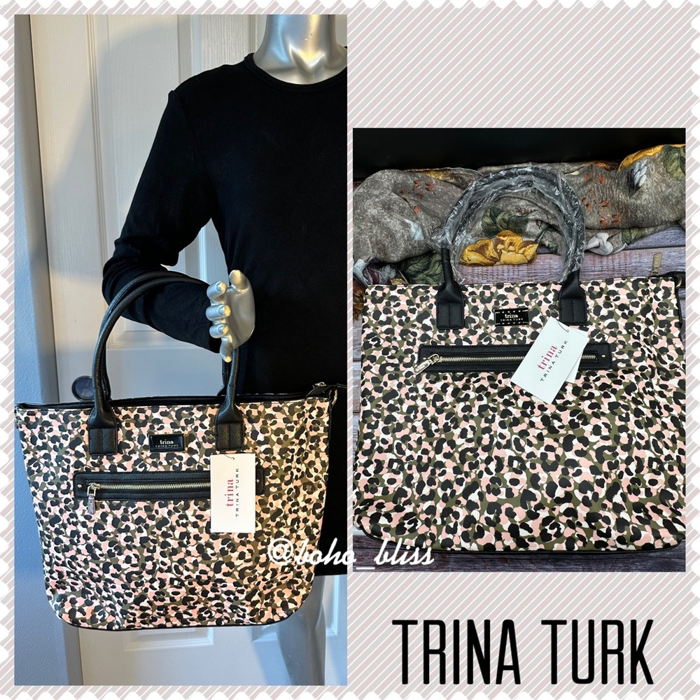 TRINA TURK | Large Tote with Detachable Crossbody Strap Leopard Camo Print NWT